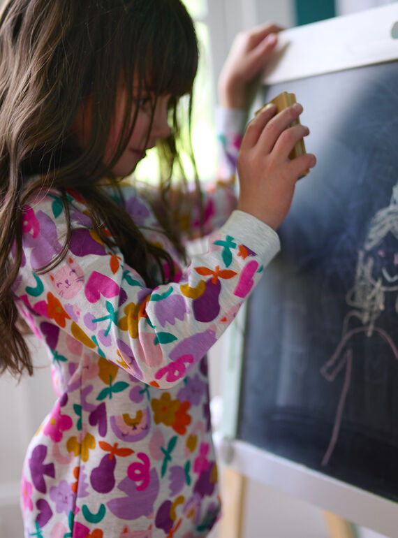 Girl's grey fantasy print pyjamas SEFAPYJFRU / 23WH1141PYJJ920