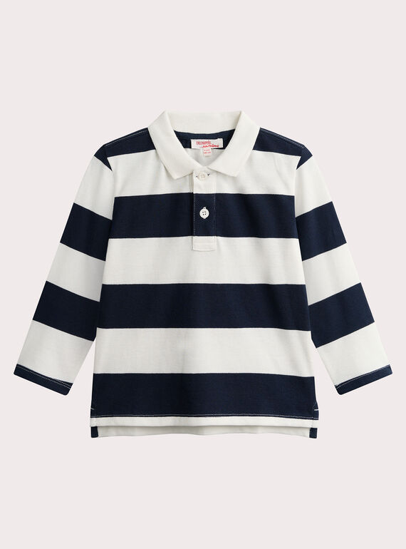 Navy and ecru striped polo shirt for boys  VOJOPOL4 / 24W902G3POL002