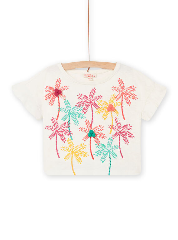 Short sleeves palm tree animation t-shirt child girl ecru NAWATI2 / 22S901V3TMC001