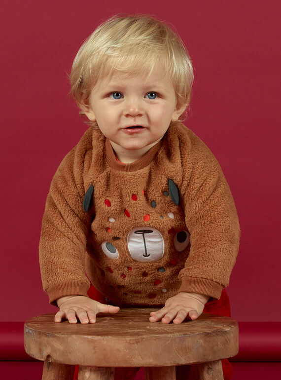 Baby boy brown bear sweatshirt MUFUNSWE / 21WG10M1SWEI820