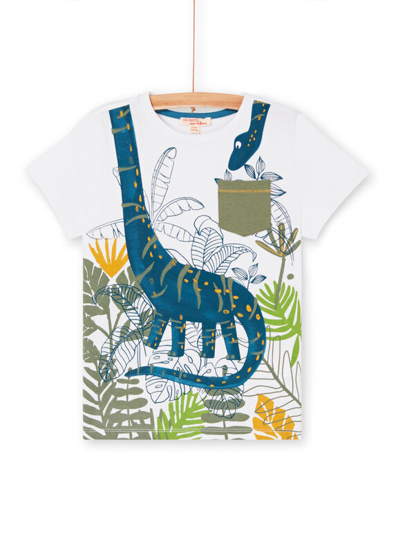 White and blue T-shirt with foliage print for children and boys LOVERTI3 / 21S902Q4TMC000