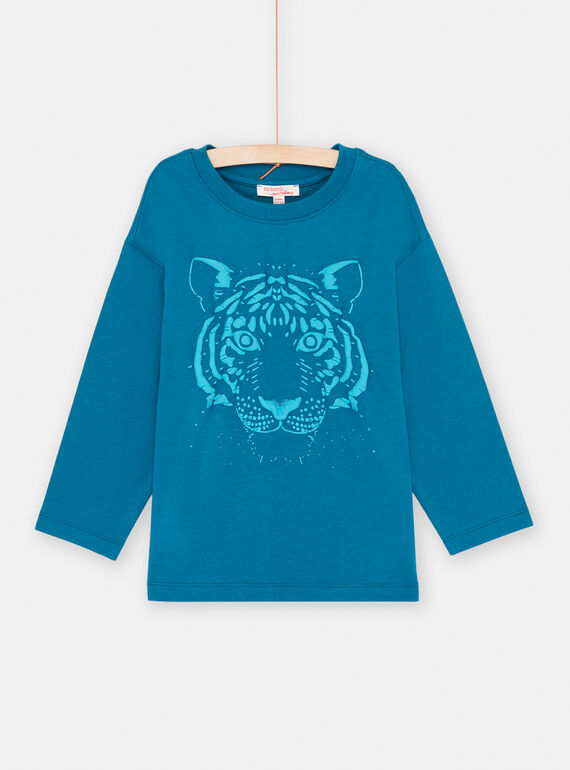 Boy's Turquoise Tiger T-Shirt SOJOTIEP3 / 23W902G2TMLC217