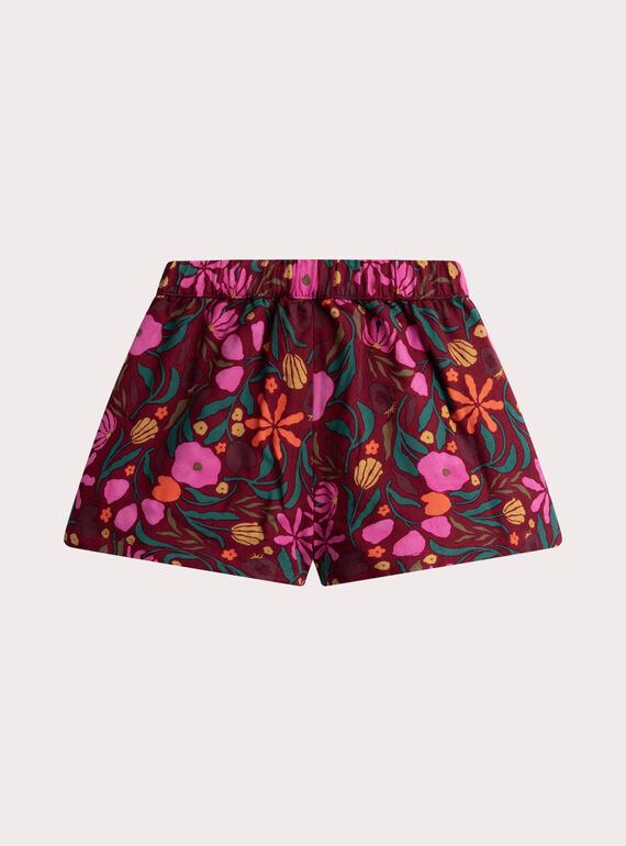 Red floral print shorts for girls  VAKOSHORT / 24W90131SHOF529