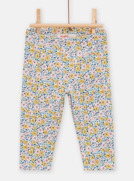 Cream leggings with floral print for baby girls TYIPOLEG / 24SI09M1CAL001