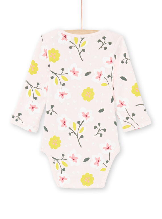 Baby girl pale pink and yellow floral print bodysuit MEFIBODFLE / 21WH13B7BDL301