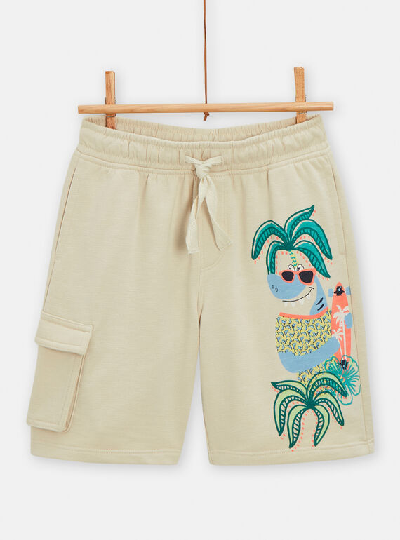 Beige Bermuda shorts with fantasy shark motif for boys TORYBER4 / 24S902U4BERA016