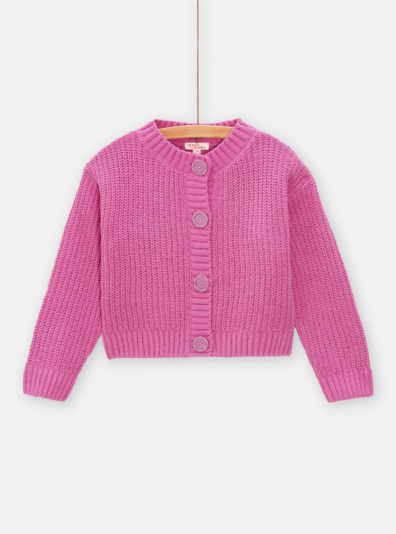 Girl's petunia pink knitted cardigan TAJOCAR2 / 24S90183CAR310