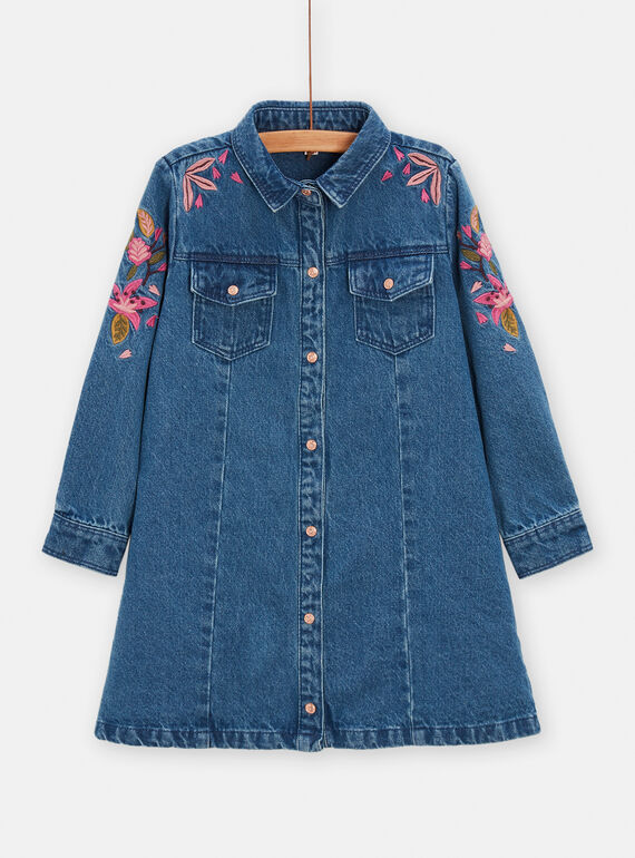 Girl's blue denim dress with floral embroidery TACRIROB3 / 24S901L2ROBP274