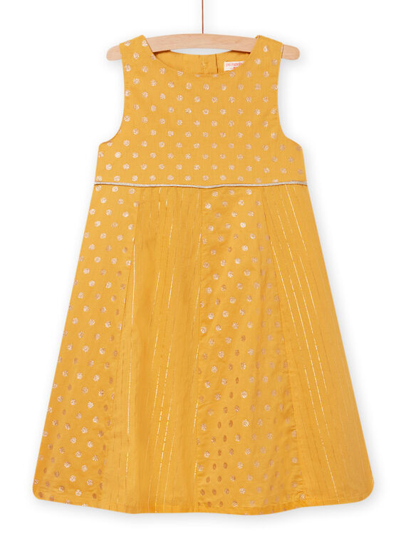 Child girl yellow dress in cotton veil with iridescent polka dots NABAROB1 / 22S90112ROBB107