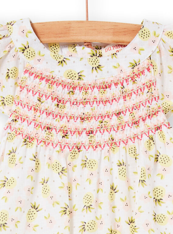 Dress and bloomer ecru and green with pineapple print baby girl LIBALROB3 / 21SG09O1ROB000