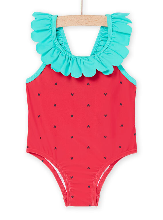 Strawberry red one-piece swimming costume with heart print RYIMER1 / 23SI09RAMAIF515