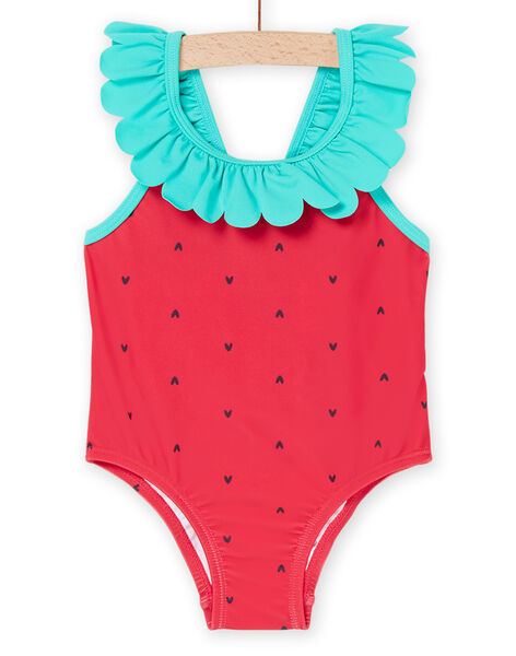 Strawberry red one-piece swimming costume with heart print RYIMER1 / 23SI09RAMAIF515