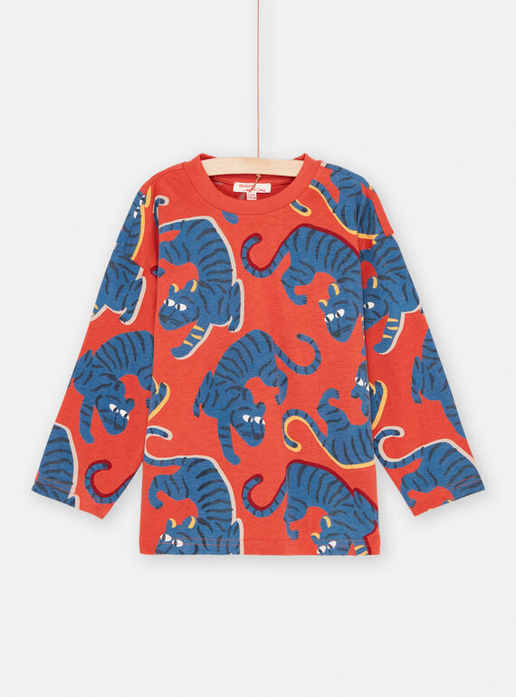 Boy's brick and blue panther T-shirt SOFORTEE5 / 23W902K3TML506