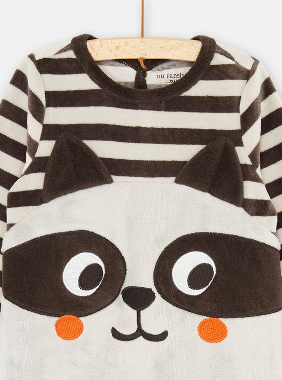 Grey and brown romper with stripes print SEGAGRELAV / 23WH1453GRE942