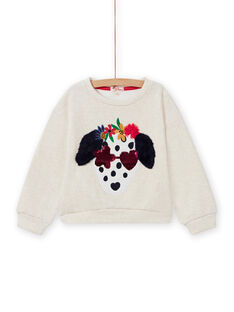 Girl's ecru dog sweatshirt MAMIXSWEA / 21W901J1SWE006