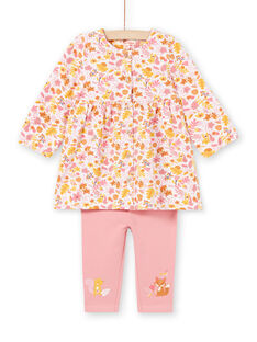 Baby Girl's Pink and Yellow Floral Print Dress and Pink Leggings MISAUENS / 21WG09P1ENS632