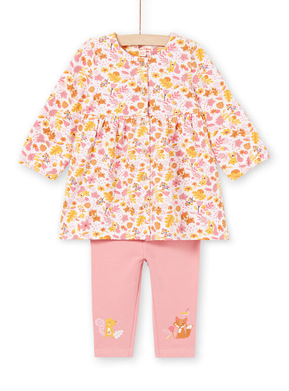 Baby Girl's Pink and Yellow Floral Print Dress and Pink Leggings MISAUENS / 21WG09P1ENS632