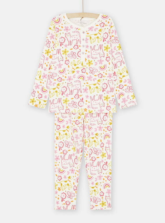 Girl's ecru, pink and yellow pyjamas with fantasy print SEFAPYJBOW / 23WH1134PYJ001