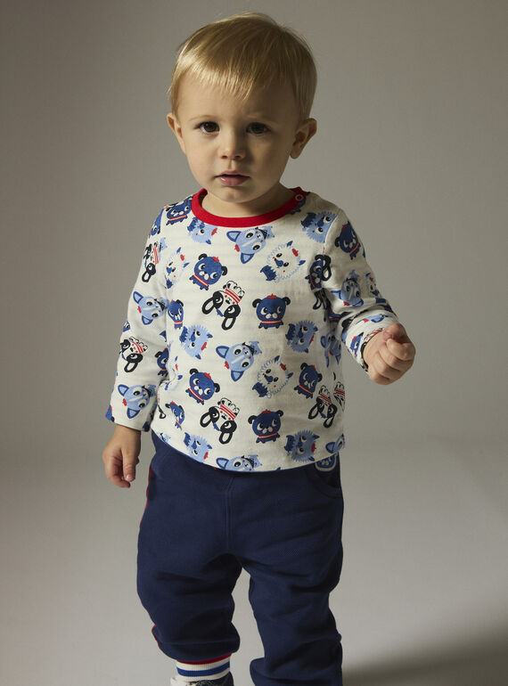 Baby boys' reversible ecru T-shirt WUKATEE1 / 25SG1035TMLA002