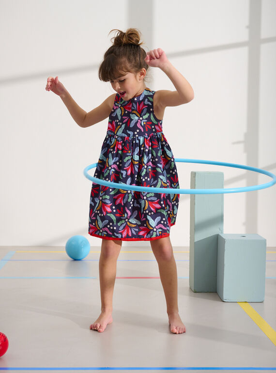 Girl's blue and red reversible dress with scalloped back TACLUROB1 / 24S901O1ROBC211