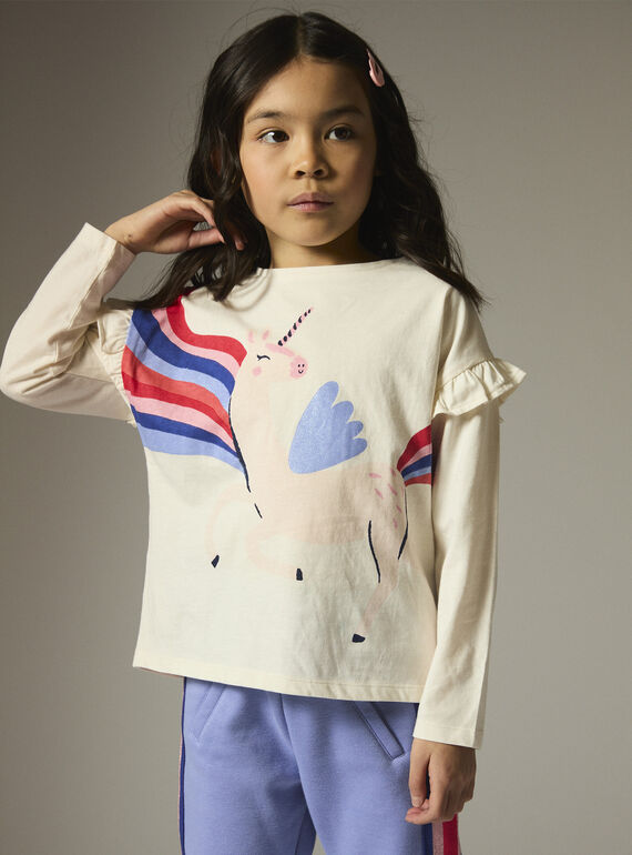 Ecru t-shirt with ruffled sleeves WAKATEE1 / 25S90131TML001