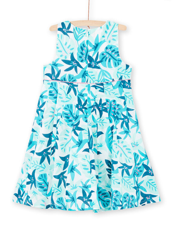 Baby girl's white and blue leaf print dress LAVEROB3 / 21S901Q1ROB001