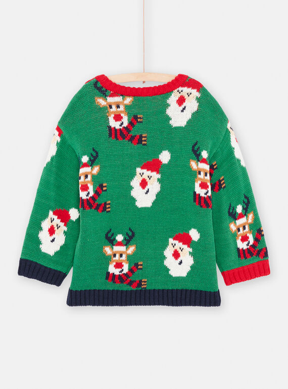 Boy's bottle-green knitted Christmas sweater SOWAYPUL2 / 23W902S1PULG611