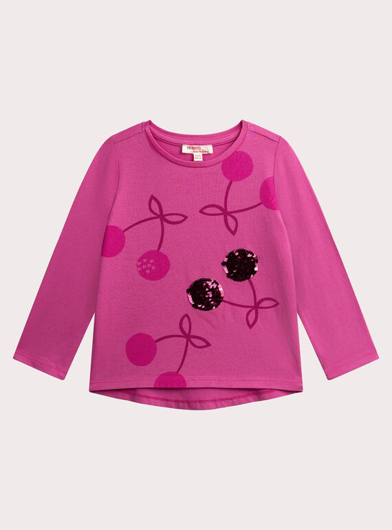 Pink cherry print T-shirt for girls  VAJOYTEE4 / 24W901I2TML030