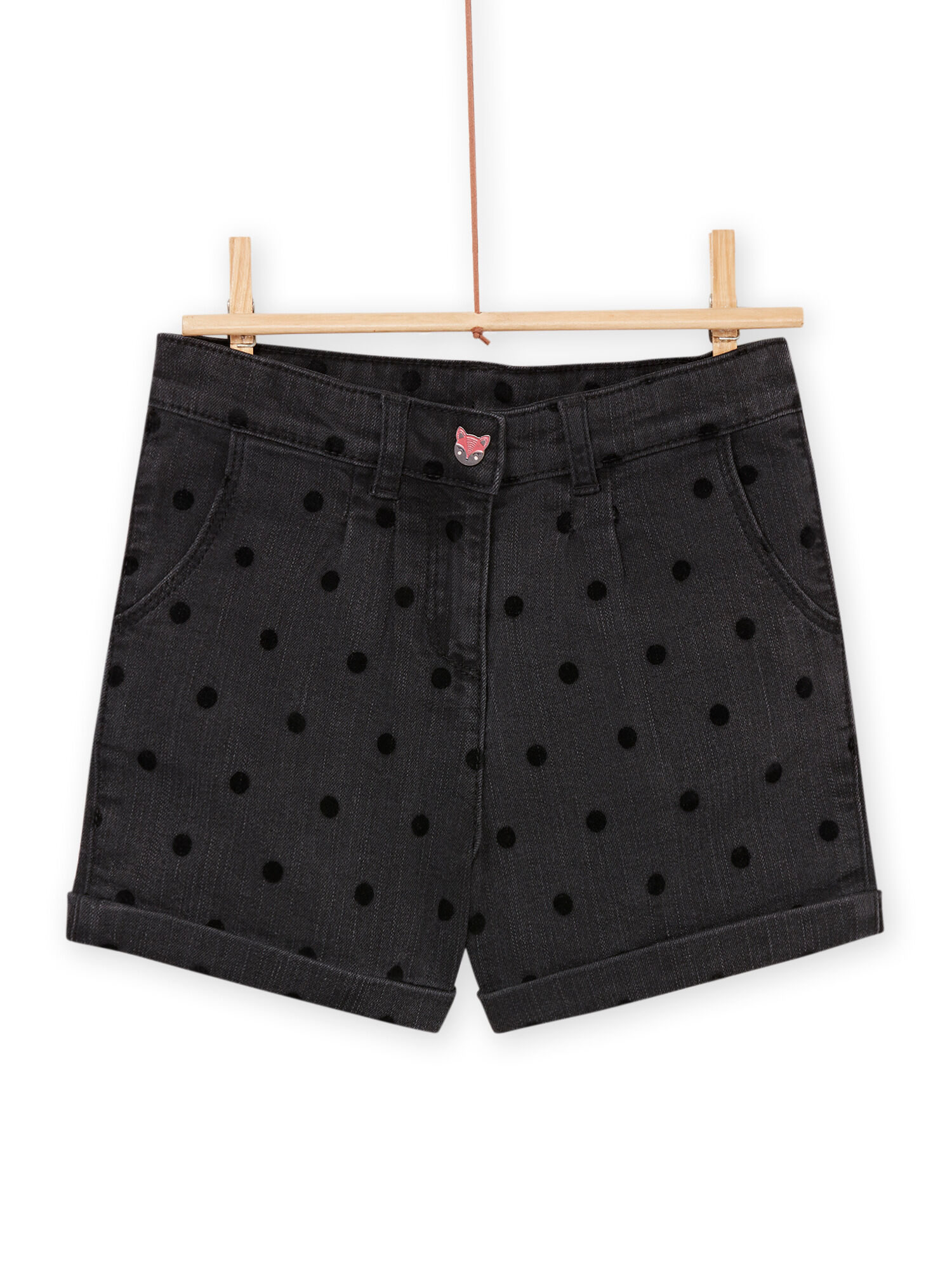 Polka dot denim shorts discount