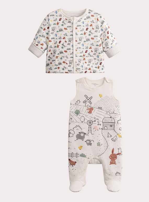 Off-white baby romper and printed cardigan set  VOU1ENS1 / 24WF05C1ENS001