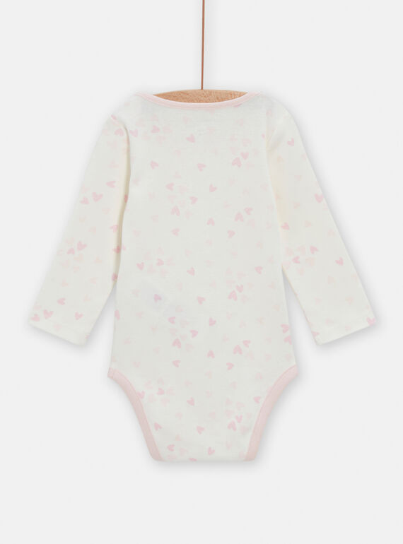 Set of 2 ecru and pink long-sleeved baby girl bodysuits TEFIBODGIR / 24SH1365BDLE408