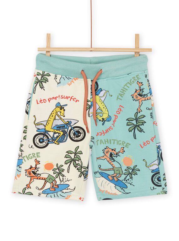Cream and turquoise bathing shorts with surfing felines print ROEXOBER2 / 23S902V1BERA002