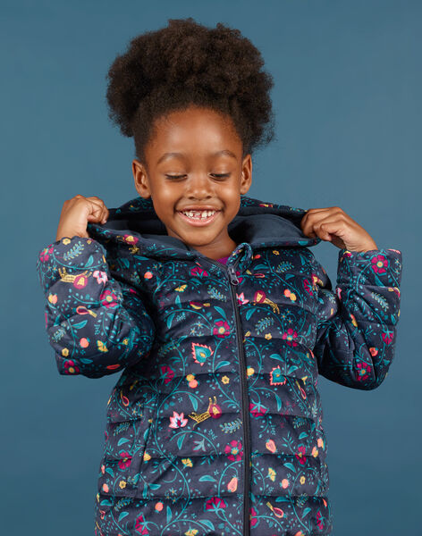 Quilted padded jacket with colorful floral print in velvet for girls MAVELDOUNE / 21W90154D3E070