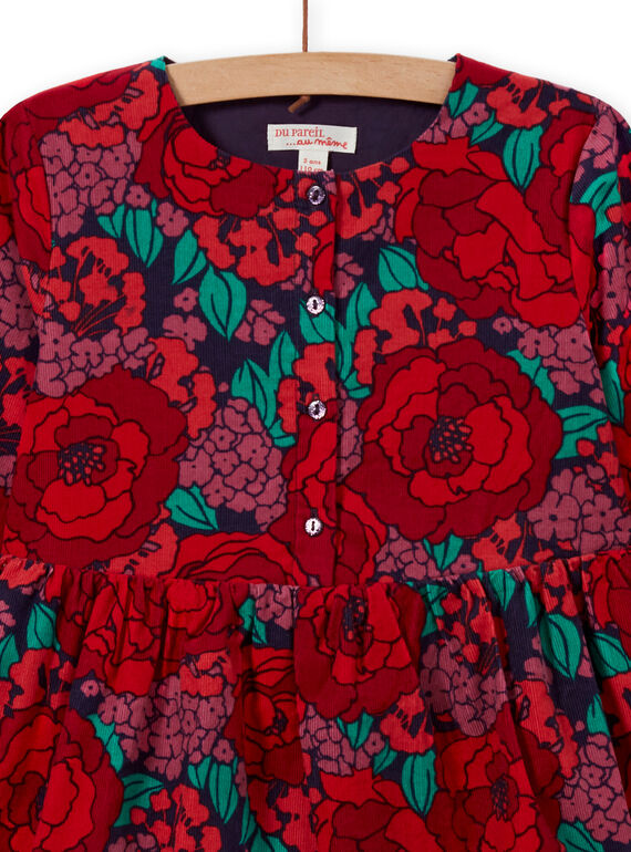 Girl's corduroy floral print long sleeve dress MAFUNROB1 / 21W901M3ROBH703