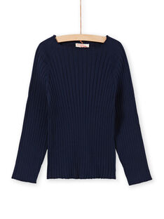 Girl's navy blue plain long sleeve sweater MAJOPULL1 / 21W901N3PUL070