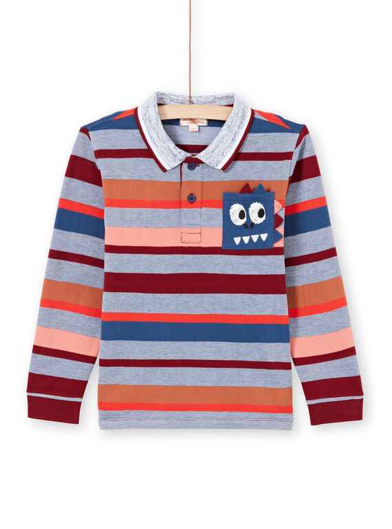 Boy's long sleeve polo shirt with colored stripes MOPAPOL / 21W902H1POL219