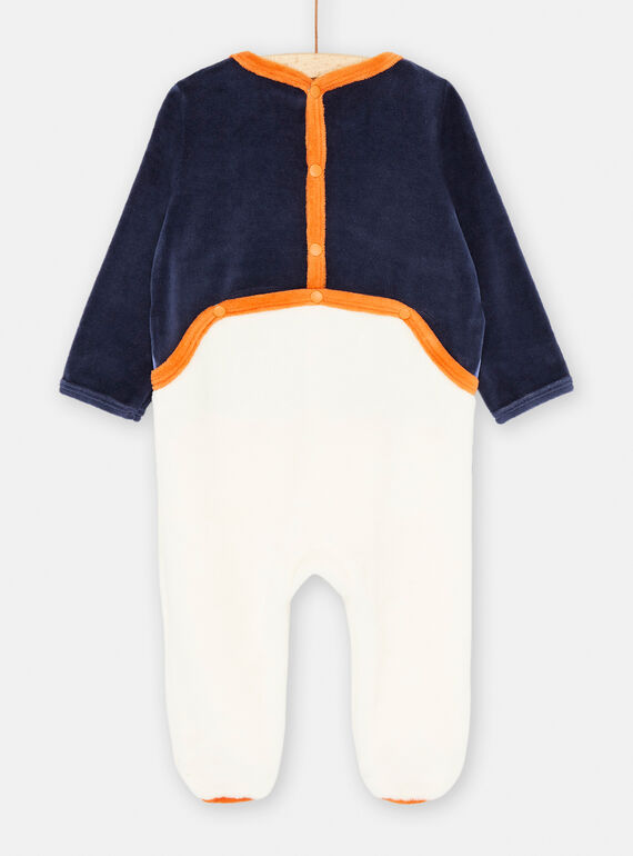 White and navy blue romper with wolf motif SEGAGRELOU / 23WH1454GREH701