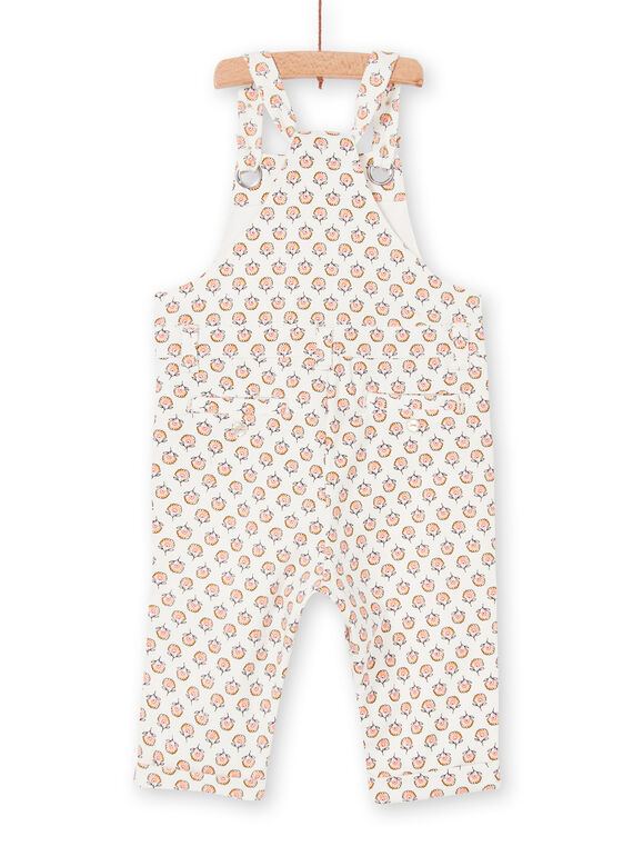 Overalls ecru and pink baby girl flower print LIPOESAL / 21SG09Y1SAL001