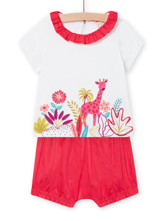 Baby girl ecru and red T-shirt and bloomer set NIFLAENS / 22SG09R1ENS001