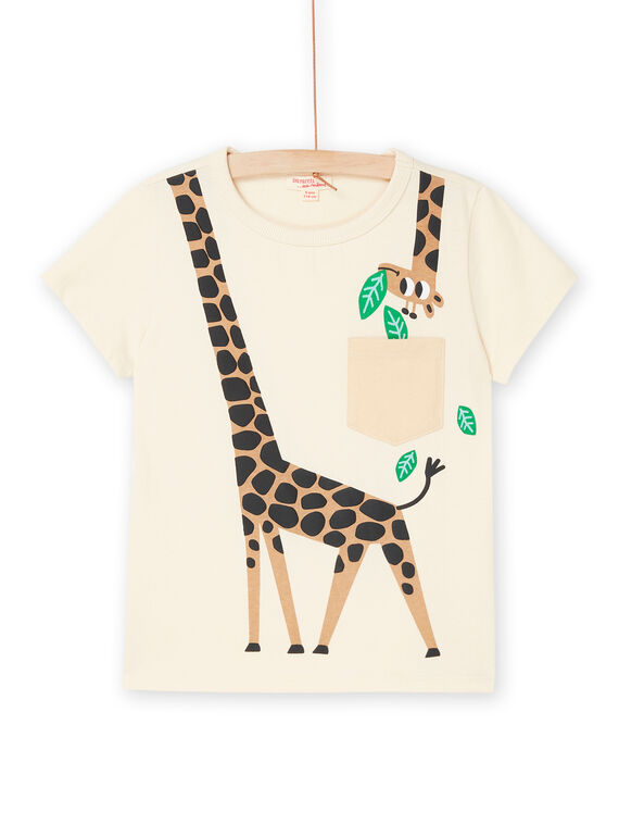 Cream T-shirt with giraffe motif ROJUNTI5 / 23S902U5TMCA002