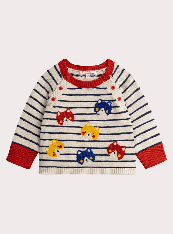 Striped sweater with fox animation for baby boy  VUROPUL / 24WG10P1PUL808