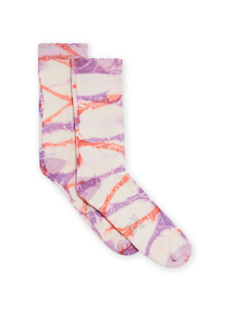 Parma, orange and ecru socks with fantasy motifs child girl NYAMOCHO / 22SI01N1SOQ320