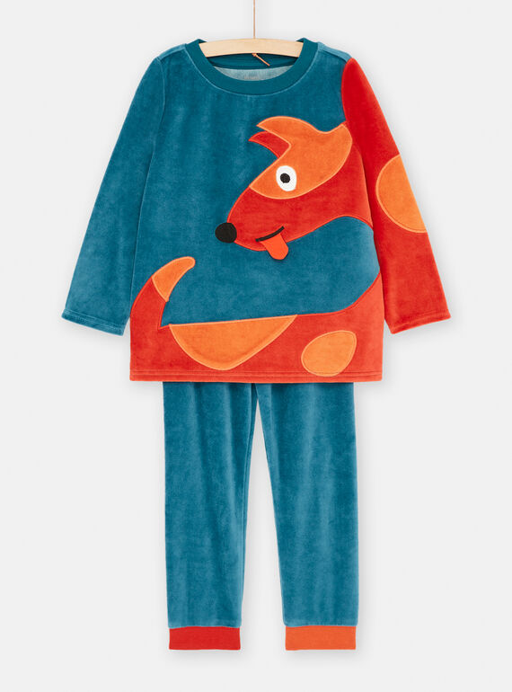 Boy's blue velvet pyjamas with dog motif SEGOPYJCHI / 23WH1246PYJC217