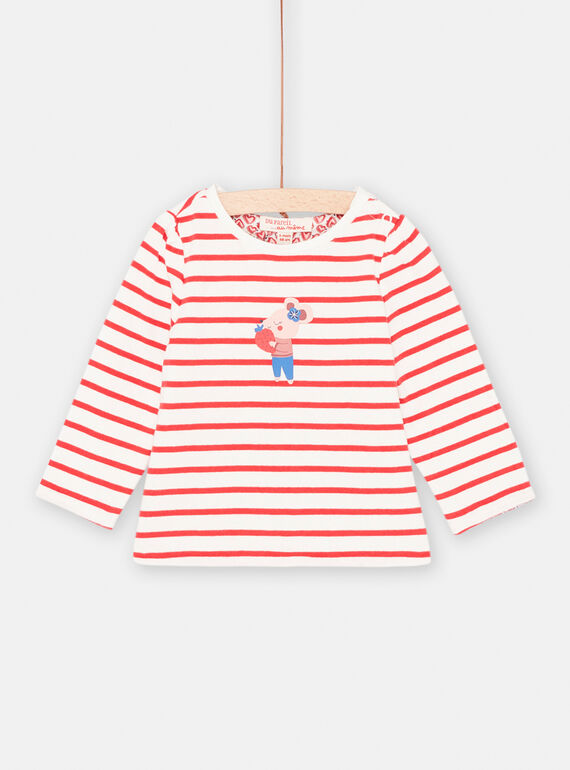 Baby girl red and white reversible T-shirt SIFORTEE / 23WG09K1TML001