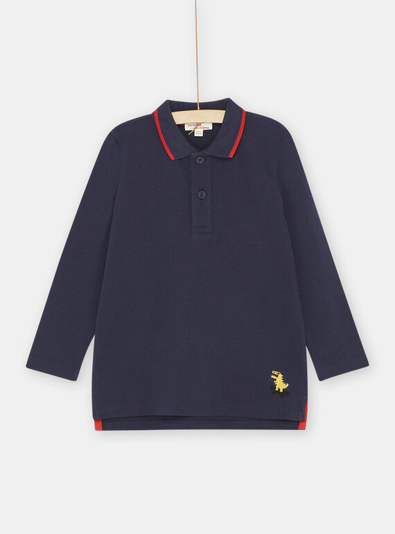 Boy's navy blue polo shirt with dinosaur embroidery SOJOPOL1 / 23W902B2POL705