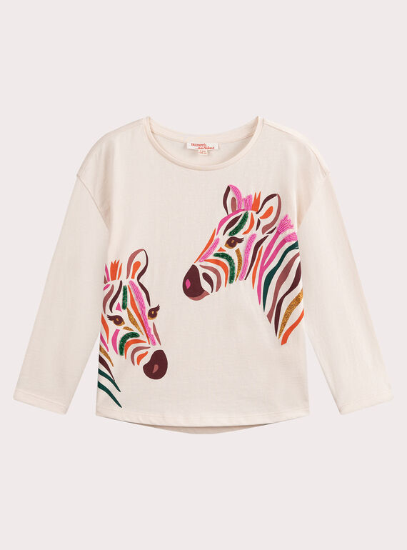 Ecru zebra animation T-shirt for girls  VAKOTEE1 / 24W90134TML114