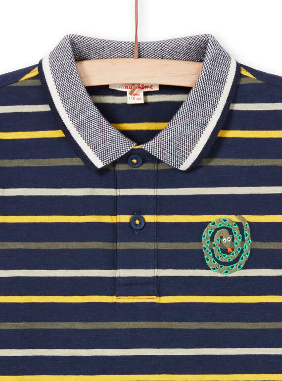 Boy's long-sleeved polo shirt in night blue stripes MOKAPOL / 21W902I1POL705