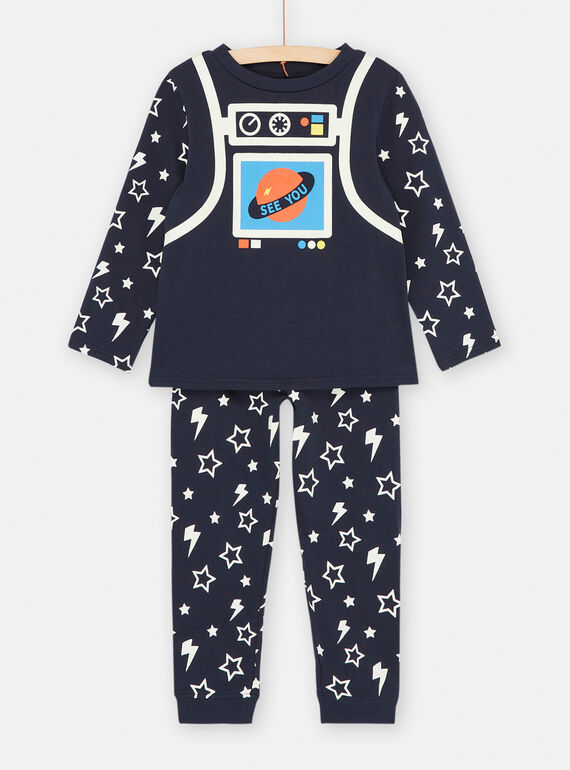 Boy's midnight blue pyjama with cosmic print SEGOPYJCOS / 23WH1243PYJ705