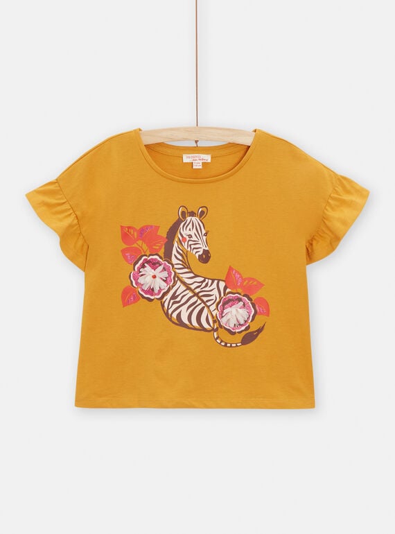 Yellow t-shirt with zebra motif for girls TALITI3 / 24S901T2TMC107
