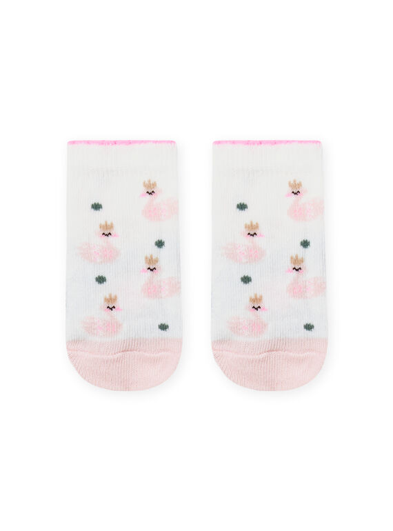 Baby girl's ecru and pink swan print socks MYIKASOQ / 21WI09I1SOQ001